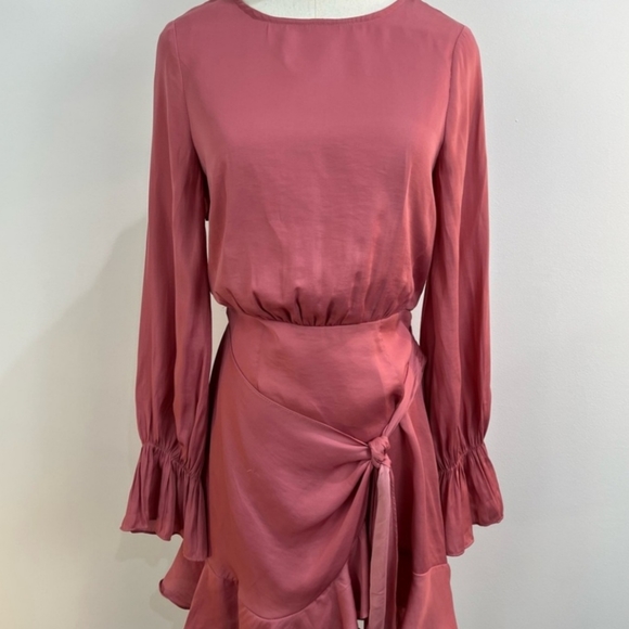 NWT Selfie Leslie pink rose long sleeve open back ruffle dress size Small - Picture 5 of 11